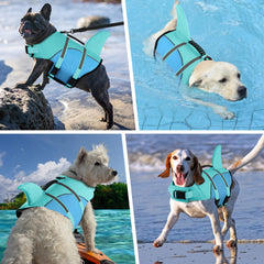 Doglay Shark Dog Jacket back-view bright shark design improves visibility.
