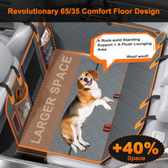 Doglike ergonomic 65/35 floor design supports joints and lounging.