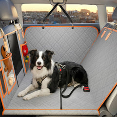 Doglike seat cover waterproof layer protecting seats during travel.