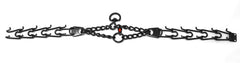 Dogline prong collar size guide showing neck measurement method.