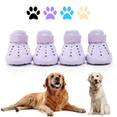 DOGOYS dog shoes purple-straps provide secure fit for outdoor adventures on hot pavements.