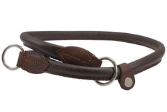 Dogs My Love round rolled leather choke collar brown 26in, front view for daily wear.