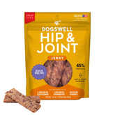 DOGSWELL hip joint jerky bag front view shows grain free formula and protein reward
