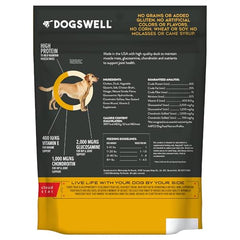 DOGSWELL jerky close-up shows real duck first ingredient and natural texture