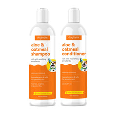 Dogtopia Aloe & Oatmeal shampoo bottle with pina colada scent for refreshing baths