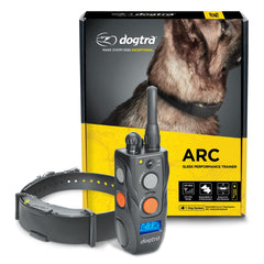 Dogtra ARC Slim receiver on a dog's neck for comfortable training control