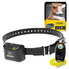 Dogtra YS300 collar on neck shows compact design for easy daily wear.