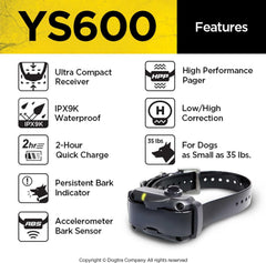 Dogtra YS600 bark indicator highlights excessive barking for assessment.