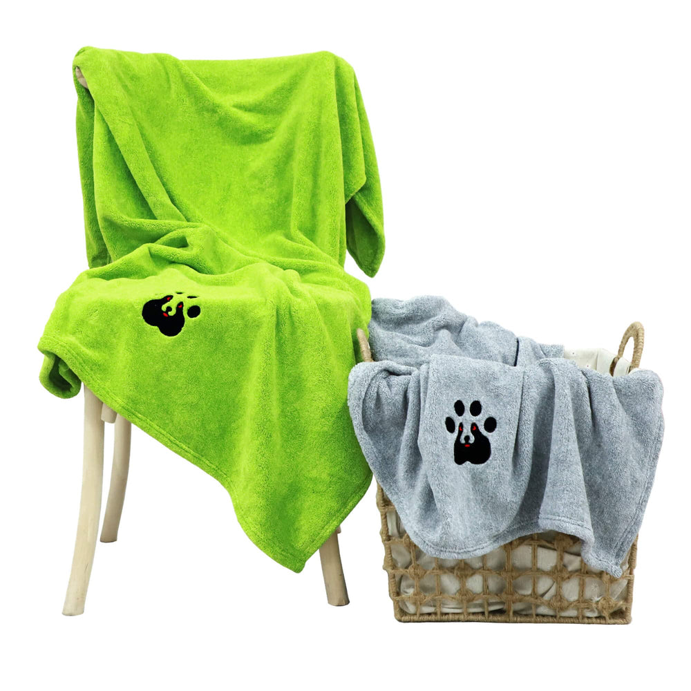 Dogvingpk grey extra large towel two-pack 55x36 ready for fast drying after bath.