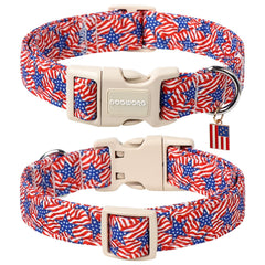 DOGWONG American Flag Collar worn on dog for patriotic style and comfortable fit