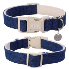 DOGWONG cotton hemp dog collar blue buckle demonstrates quick-release security