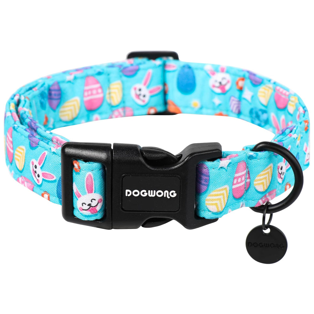 DOGWONG Easter Dog Collar colorful egg-pattern closeup shows festive design and comfort