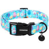 DOGWONG Easter Dog Collar colorful egg-pattern closeup shows festive design and comfort