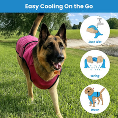 DOGZSTUFF cooling vest back view shows broad coverage for heat protection.