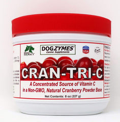 Dogzymes Cran Tri C bottle label highlighting cranberry and vitamin C blend for urinary support