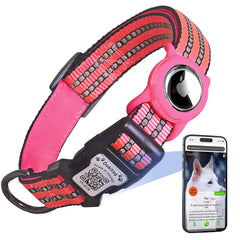 Dokitag reflective dog collar in rose red enhances nighttime visibility for safer walks.