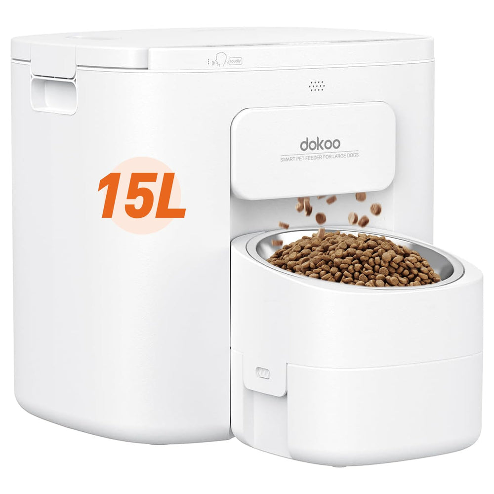 Dokoo 15L feeder front view highlights accessible setup for hassle-free daily feeding