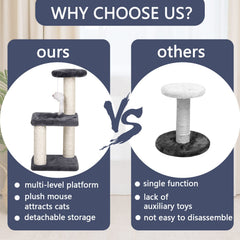 Donmnemb small cat tree with hanging mice engages cats with interactive play.