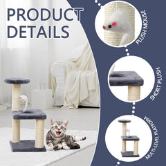 Donmnemb small cat tree plush base offers a cozy resting spot during playtime.