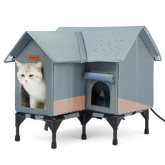 DOOKRON outdoor cat house front view highlights weatherproof exterior for outdoor use