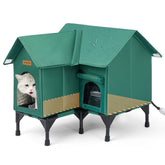DOOKRON outdoor cat house exterior view highlights weatherproof green shelter for outdoor comfort
