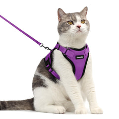 Dooradar cat harness and leash purple front view offers secure, comfortable outdoor walks