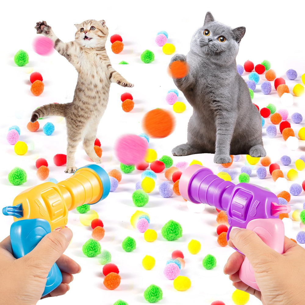Dorhui two-launchers and 100 plush balls enable interactive indoor play for multiple cats.