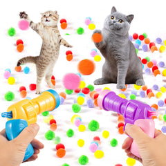Dorhui two-launchers and 100 plush balls enable interactive indoor play for multiple cats.