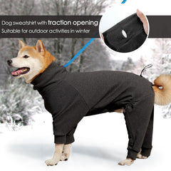 Dotoner pullover dog sweater side view showing flexible movement outdoors.