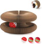 DoubleCare Magic Organ folded-shape scratcher demonstrates versatile play and space saving.