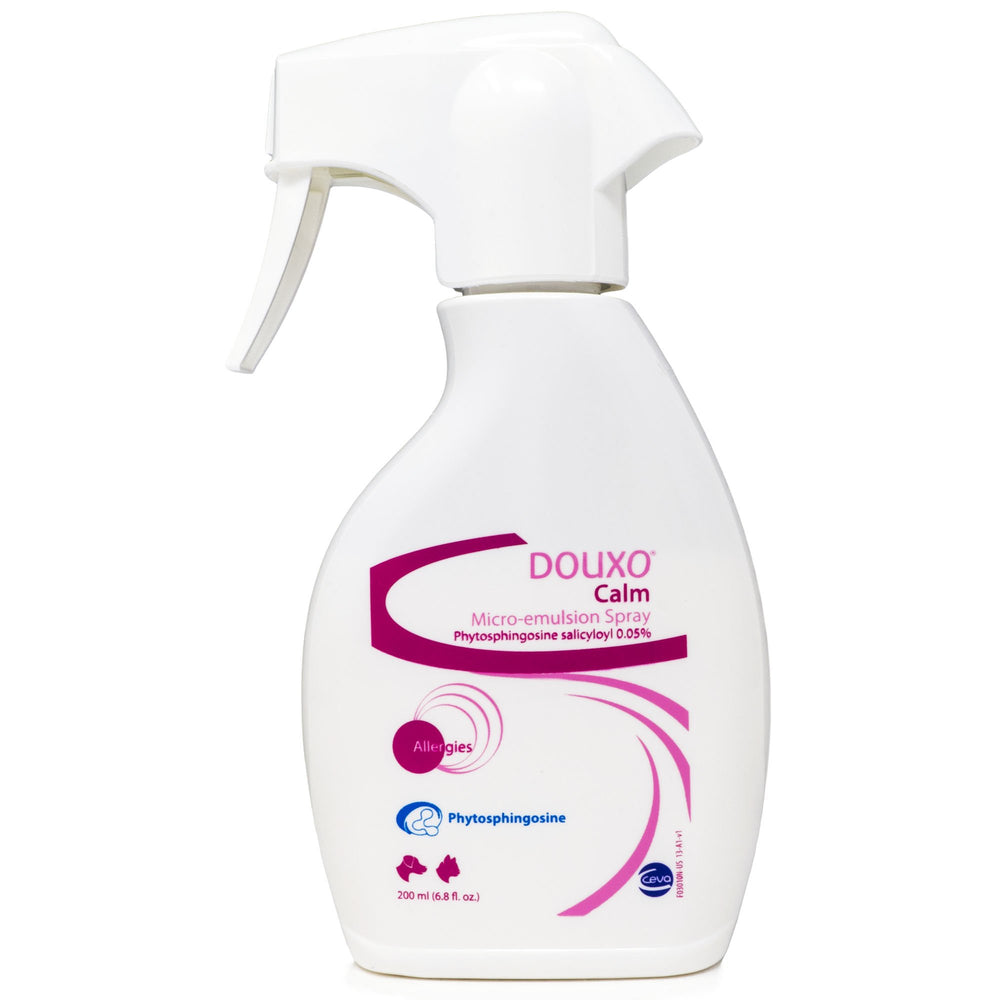 Douxo Calm Allergy Microemulsion bottle shown for precise dosing and routine skin care.