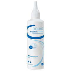 Douxo Micellar Ear Cleansing Solution bottle for dogs and cats supports gentle, thorough ear cleaning.