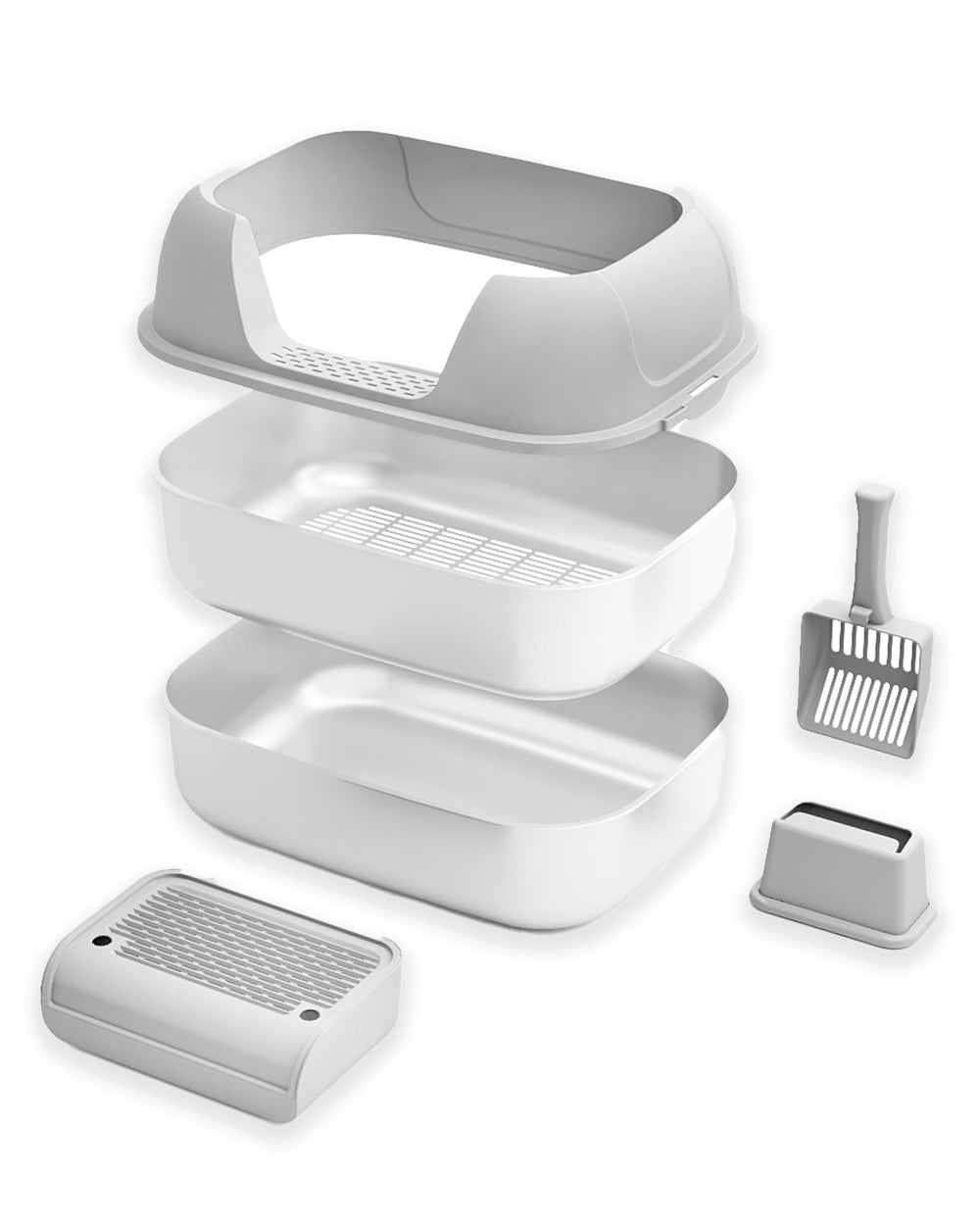 DOWANQO stainless-steel sifting litter box with lid – lid view for tidy waste disposal and odor containment