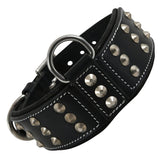 DowgClub leather studded collar with brazier rivets in black for durable XL dog adventures