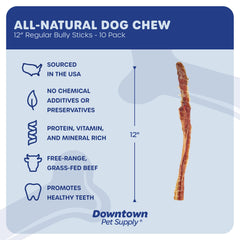 Downtown Pet Supply bully stick rawhide-free chew promotes safe, long-lasting entertainment.