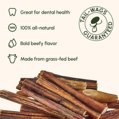 Downtown Pet Supply grass-fed beef bully stick, 6 inches, durable chewing for dogs.