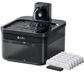 DownyPaws battery-operated fountain front view with cordless placement for versatile setup