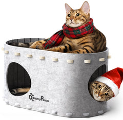 DownyPaws PeekaPurr cat house front view; cozy nap spot for indoor cats.