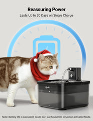 DownyPaws water fountain 84oz capacity illustration highlights long-lasting freshness