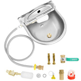 Dpwrrot water bowl front view shows rust-resistant stainless steel for durable farm use.