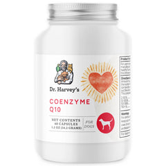 Dr. Harvey's Coenzyme Q10 bottle front supports senior dogs' heart health