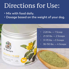 Dr. Harvey's Golden Years ingredients-alfalfa-kelp feature nutrient-rich herbs for gentle daily support.