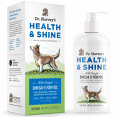 Dr. Harvey’s Health & Shine Omega-3 bottle supports a healthy coat and skin.