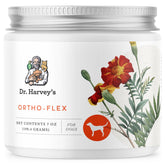 Dr. Harvey's Ortho-Flex dog supplement bottle for joint mobility and senior-dog comfort.