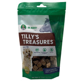 Dr. Marty Tilly's Treasures beef liver dog treat 4 oz front label highlights single-ingredient formula and high-protein snack