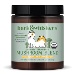Dr. Mercola Bark & Whiskers bottle foreground for easy daily supplement use.