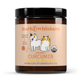 Dr. Mercola Bark & Whiskers curcumin bottle promotes joint comfort with organic formula.