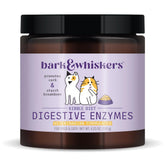 Dr Mercola Bark & Whiskers digestive enzymes bottle pour supports kibble digestion.