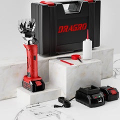 Dragro cordless sheep shears blade closeup highlights sharp, durable blades for clean cuts.