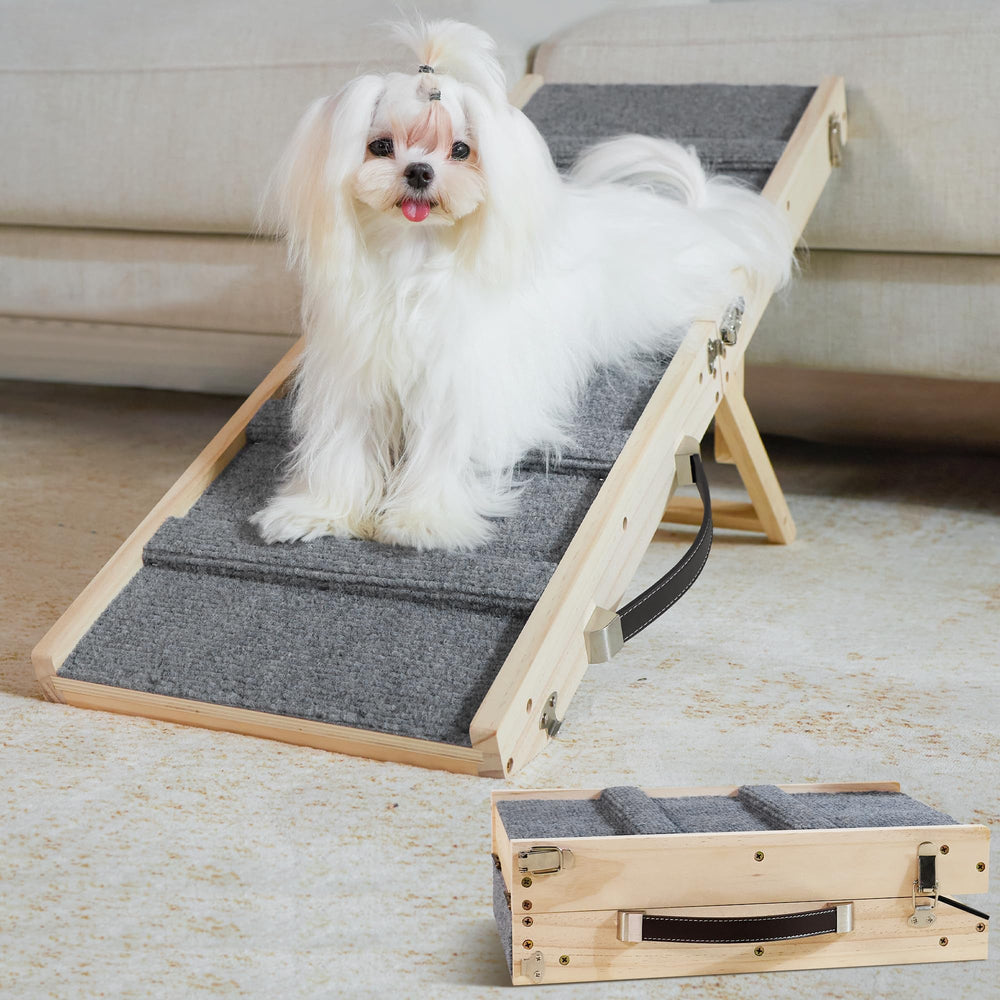 Drakthos dog ramp folded for compact storage and easy portability.